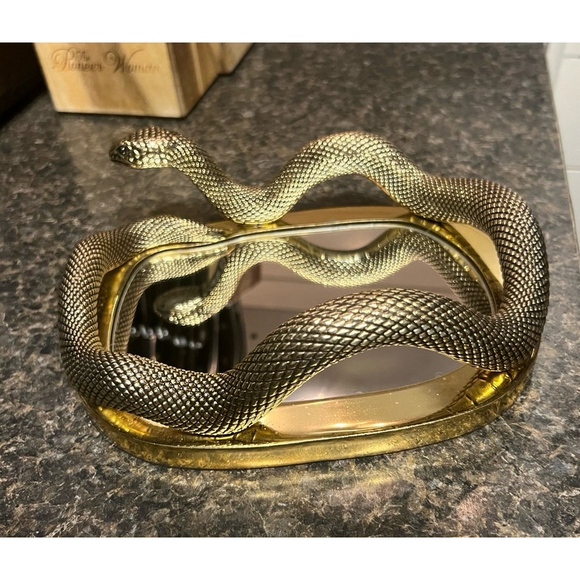 New Bath & Body Works 3" x 8" x 6" Gold Coiled Snake Mirror Tray - Picture 4 of 8